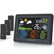 BALDR Weather Station Alarm Clock Wireless Indoor Outdoor Thermometer with Atomic Clock Forecast Station 3 Outdoor Senso