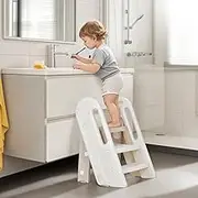 Advwin Foldable Toddler Step Stool for Bathroom Sink and Potty Training, 2-3 Tiers Kitchen Counter Stool Helper with Handles, Ages 18+ Months