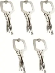 [5 Pack] 11" Swivel Pad Locking C-Clamp Locking Pliers, Professional Grade