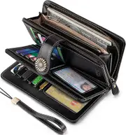 Women's Wallet Phone Holder Clutch Travel Purse with Wristlet,Black
