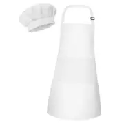 Kids Apron and Chef Hat Set Children Apron Adjustable with 2 Pockets 1 White