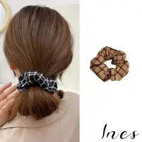 在飛比找momo購物網優惠-【INES】撞色髮圈 格紋髮圈/韓國設計時尚經典撞色格紋大腸