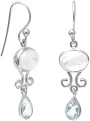 [JewelryWeb] Ster. Silver French Wire Earrings 5mm X 8mm Oval Rainbow Celestial Moonstone 4mm X 6mm Pear Shape Blue Topaz Stud Earring for Women