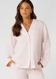 [Lorna Jane] Flannel Lounge Shirt in Print, Size - Small S Pink Stripe