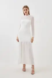 Petite Figure Form Woven Bandage Mix Dress