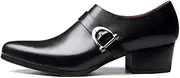 [Generic] High Heel Oxford for Men Formal Loafer ShoesGenuine Leather Low Top Soft Vamp Slip On Pointed Toe Monk Strap