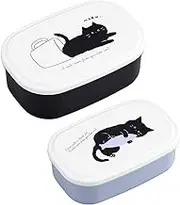OSK SP-22 Bento Box, Tight Box, Black Cat, Sealing Containers, Set of 2, 10.1 fl oz (300 ml), 16.2 fl oz (480 ml), Remove Lid, Microwave Safe, Compact Storage, Silver Ion, Made in Japan