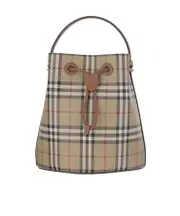 Burberry Checked Drawstring Bucket Bag One size Nude