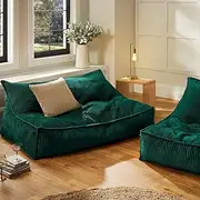 Cadence & Co. Wilde Ribbed Luxe Fleece Bean Bag Large Double Sofa Lounge Cover Velvet Soft Comfortable Living and Bedroom (Cover Only – Beans Not Included) 150x98x73cm - Emerald