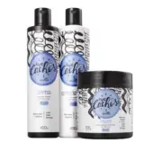 Amo Cachos Chia Flaxseed Coconut Vegan Curly Wavy Treatment Kit 3 Prod - Griffus