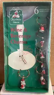 Christmas Holiday Wine Drink Glass Charms Markers Set Of 6 New