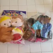 Family Bigmouth Puppets Set Caucasian African American Storytelling Fun Plush To