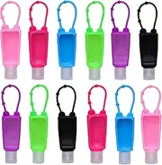 TanzDom 12 Pack Kids Hand Sanitizer Holder Keychain, Empty Travel Size Bottle with Silicone Keychain Holder, Style a