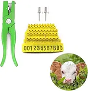 Cattle Ear Tags Numbered 001-100 with Punch Applicator Plier Tools and 2pcs Ear Tag Pins, Animal Plastic Number Tags and Tools, Animal Identification Earring Tagger(Green Pliers,Yellow Ear Tag)