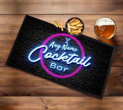 Personalised bar runner mat - Cocktail Bar Pink Neon effect runner Pub mat