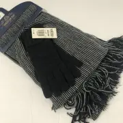 AMERICAN RAG CIE Mens 3-Pc Winter Set Fringe Scarf Beanie Gloves Gray NWT