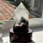 320g Natural Phantom Ghost Quartz Obelisk Quartz Cystal Point Wand Tower + Stand