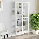 Tempered Glass Steel Display Cabinet Decor Showcase Storage Shelf Cupboard Rack
