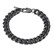 Cuban Link Black 10MM Wide Chain Bracelets Punk Mens Women Jewelry Gift, 19" Len