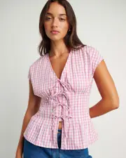[Jag] Jag Women's Poppy Gingham Top In Pink Size 12 12 Pink