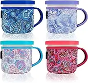 KJQJLY 4 Pack Reusable Ice Cream Neoprene Sleeves with Handle,Neoprene Insulated Sleeves for Ninja Creami Pints,16oz Insulated Sleeves for NC301 NC300 NC299AMZ Series (16oz,Paisley)