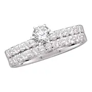 14k White Gold Round Diamond Solitaire Bridal Wedding Ring Set 7/8 Cttw (Certified)