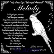 Personalized Lutino Albino Cockatiel Pet Bird Memorial 12" Granite Grave Marker
