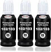 HenceBuy 104 Black Ink Bottle Compatible for Epson 104 Ink Refills for EcoTank ET-2810 ET-2820 ET-1810 ET-2850 ET-2726 ET-2811 ET-2812 ET-2814 ET-2815 ET-2821 ET-2825 ET-2826 ET-4700 ET-2710 (3 BK)
