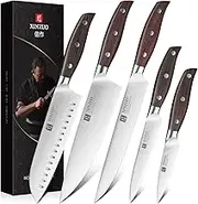 XINZUO 5Pcs German 1.4116 Stainless Steel Kitchen Knife Set, Molybdenum Vanadium Steel Sharp Chef Knife Set, High Carbon Steel Pro Chef Santoku Bread Utility Fruit Knife, Red Sandalwood Handle