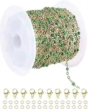 uxcell Stainless Steel Bead Chain, 16.4 Feet/5M Enamel Beaded Jewelry Link Cable Chains Spool Kit for Jewelry Making, Necklace, Bracelets, DIY Crafts (Gold/Dark Green, Pack of 1)