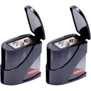 Derwent Twin Hole Sharpener Metal with Lid Container 2 Pack