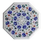 30" White Marble Side Coffee Table Lapis Stone Marquetry Floral Inlay Art Decors