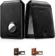[VULKIT] Aussie Men's Ultra-Slim AirTag Card Wallet (1.5cm), RFID Blocking Leather Bifold with ID Window, Front Pocket Design & Anti-Loss Tracking for Everyday Carry & Travel, Black