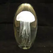 HONGVILLE White Jellyfish Glass Paperweight 6" (Glow in Dark) With led base