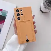 Silicone Card Holder Phone Case for Samsung Galaxy S24 S23 S22 S21 S20 FE Ultra Plus A02 A12 A21S A22 A32 A52 A72 A51 A71 Cover,Orange,for Samsung S24