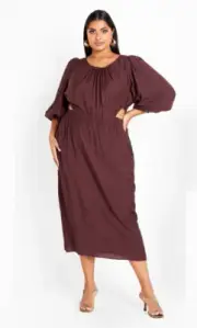 City Chic Ladies Harriet Midi Short Sleeve Dress size 16 Small Colour Fudge