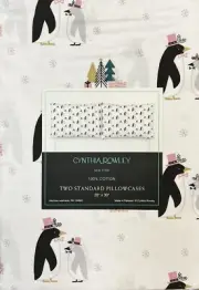 CYNTHIA ROWLEY Christmas Trees Penguins Standard Cotton Pillowcases Set Of 2