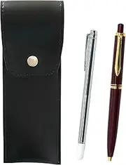 Round Button Japanese Pen Case Black Metal Indicator Bar and Euro Style Brass Parts Retractable Ballpoint Pen Set Red BRSB-701S-NXB-R