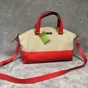 Kate Spade Crossbody Satchel Canvas Leather Red Beige Bag NWT $378 w/ Dust Bag