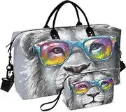 [YXYZRMY] Cute Lion Head Colorful Travel Duffel Bag Gym Bag Sports Tote Bag with Multiple Interior Pockets Shoulder Weekender Bag for Women Men with Toiletry Bag 20.5”x 7.9”x 13.8”, Multi-Colored, one