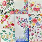 Bundle of 9 Decoupage Paper Napkins, Floral Flower White Background Napkin