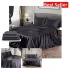 Split King Silky Soft Satin Bed Sheets Set: 2 Deep Pockets & Pillowcases