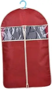 AKOOSY High End Dark Red Suit Cover Bag Water Resistant Garment Organizer with Transparent Window for Storing Suits Shirts and Coats for Travel and Home Storage