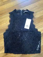 NWT Zara Trafaluc Black Textured Lace Sleeveless Crop Zip Blouse Top Shirt S