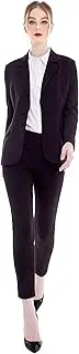 [Marycrafts] Women's Business Blazer Pant Suit Set for Work, Black Brown, 24