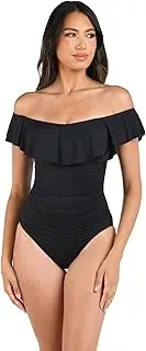 [La Blanca] Island Goddess Off Shoulder Ruffle One Piece Swimsuit