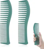 2PCS Hair Comb Set - Wide Tooth and Fine Tooth Plastic Hairstyle Combs for Men and Women - Large Barber Comb for Combing, Hairstyling, Trimming, Cutting (Green)