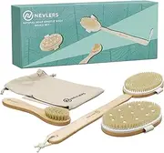 mockins Natural Boar Bristle Body Brush Set with Detachable Cellulite Brush and Long Wooden Handle for Dry Brushing Perfect Kit to Exfoliate and Alleviate Cellulite - Holiday Gift Set c