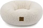 Charlie's Boucle Style Ultra - Soft Teddy Fleece Round Donut Calming Dog Cat Pet Sofa Bed Head and Neck Support - Cream Small 58.5x58.5x18cm