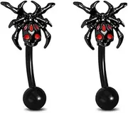 [Niaspi] 2 Pcs Black Spider Eyebrow Ring for Women Men 16G Surgical Steel Dark Spiders Insects Curved Bar Eyebrow Cartilage Tragus Studs Belly Lip Ring Surface Piercing Jewelry, Stainless Steel, No
